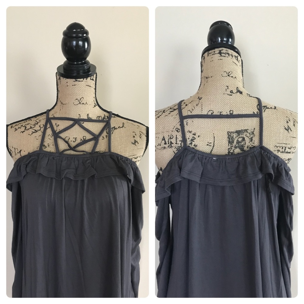 Graphite lace up ruffle top - Picture 5 of 5